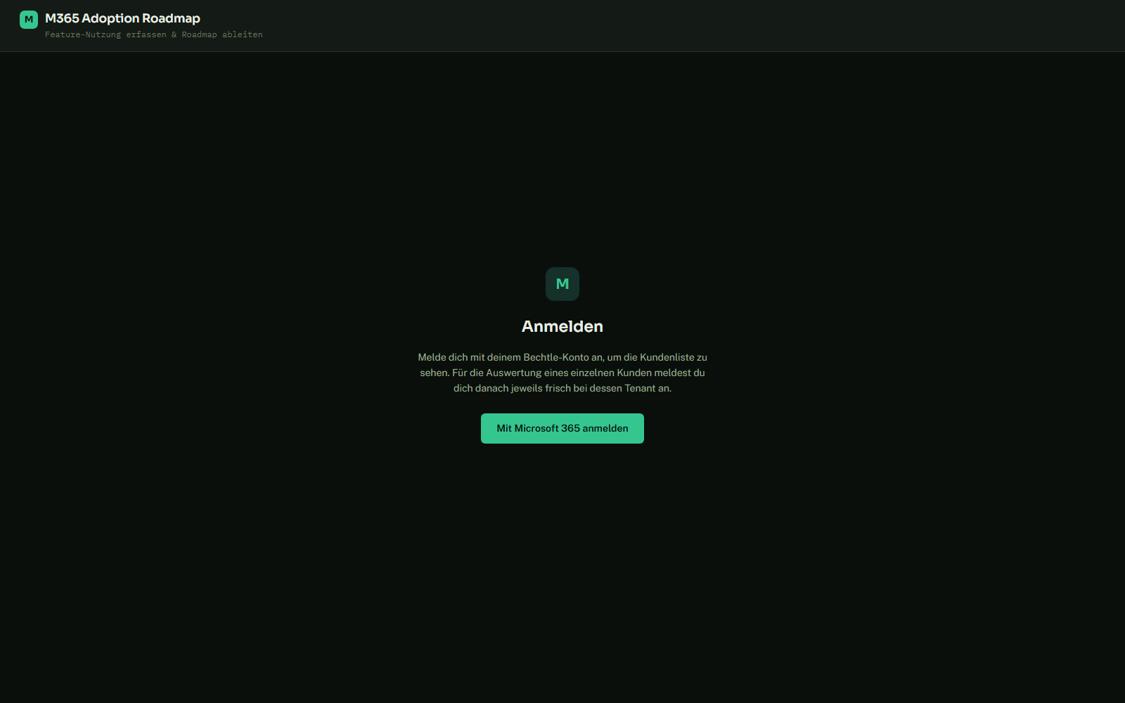 Anmeldebildschirm der M365 Adoption Roadmap